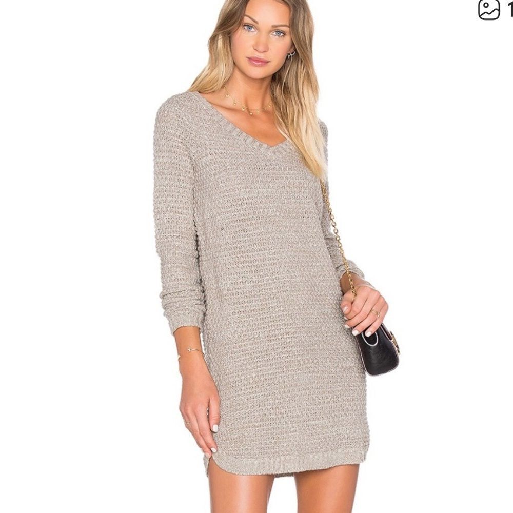 Jack by BB Dakota Tan Chunky Knit Sweater Dress Size M Soft V-Neck Mini Cozy